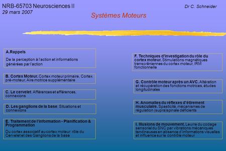 Systèmes Moteurs NRB Neurosciences II 29 mars 2007