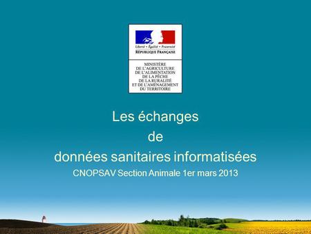 Les échanges de données sanitaires informatisées CNOPSAV Section Animale 1er mars 2013.