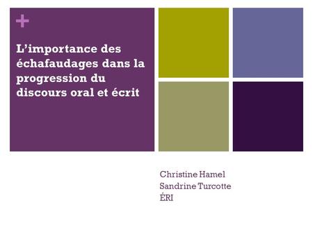 + Limportance des échafaudages dans la progression du discours oral et écrit Christine Hamel Sandrine Turcotte ÉRI.
