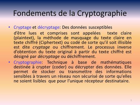 Fondements de la Cryptographie