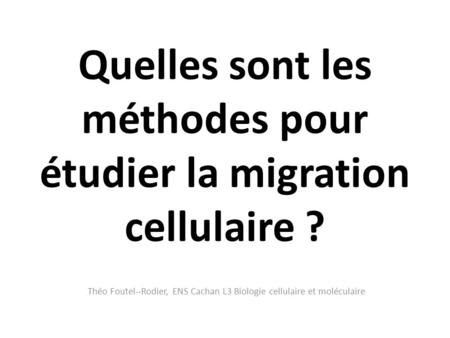 Quelles sont les méthodes pour étudier la migration cellulaire ?