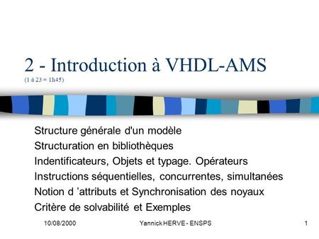 2 - Introduction à VHDL-AMS (1 à 23 = 1h45)