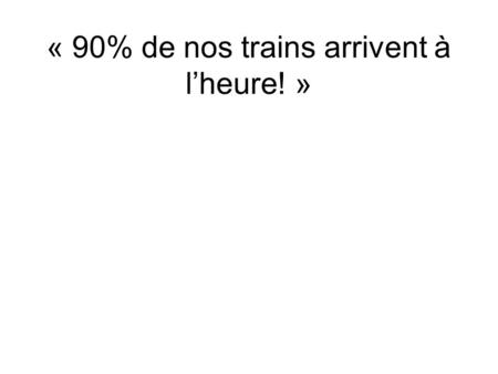 « 90% de nos trains arrivent à lheure! ». énoncé exercice : « Le retard sur un trajet train de 6h15 Marseille-Paris est en moyenne: 10mn avec écart type.