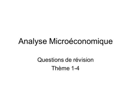 Analyse Microéconomique