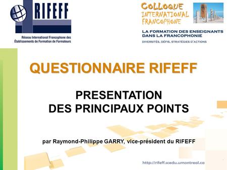 par Raymond-Philippe GARRY, vice-président du RIFEFF