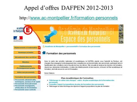 Appel doffres DAFPEN 2012-2013