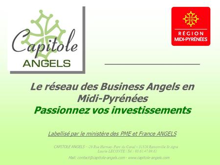 Le réseau des Business Angels en Midi-Pyrénées Passionnez vos investissements Labellisé par le ministère des PME et France ANGELS CAPITOLE ANGELS - -20.