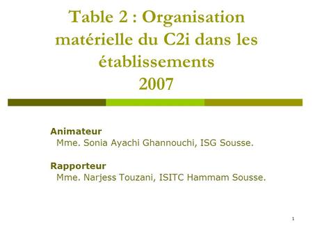 Table 2 : Organisation matérielle du C2i dans les établissements 2007