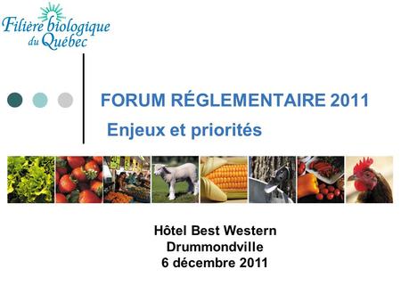 FORUM RÉGLEMENTAIRE 2011 Enjeux et priorités Hôtel Best Western Drummondville 6 décembre 2011.