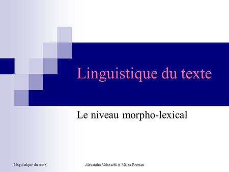 Linguistique du texte Le niveau morpho-lexical Alexandra Volanschi et Mojca PecmanLinguistique du texte.