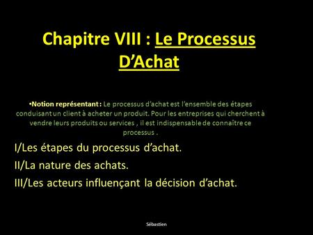 Chapitre VIII : Le Processus D’Achat