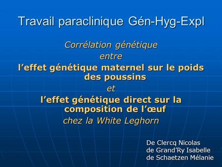 Travail paraclinique Gén-Hyg-Expl