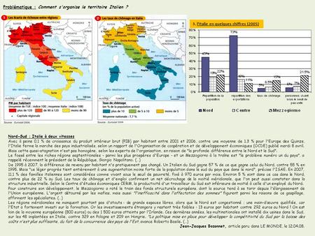 Problématique : Comment s'organise le territoire Italien ?