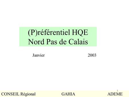 (P)référentiel HQE Nord Pas de Calais
