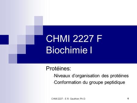 CHMI 2227 F Biochimie I Protéines: