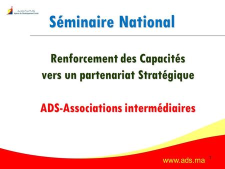 Séminaire National Renforcement des Capacités vers un partenariat Stratégique ADS-Associations intermédiaires.