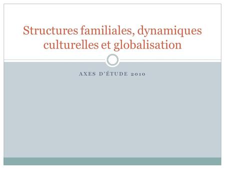 AXES DÉTUDE 2010 Structures familiales, dynamiques culturelles et globalisation.