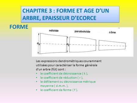 CHAPITRE 3 : FORME ET AGE D’UN ARBRE, EPAISSEUR D’ECORCE