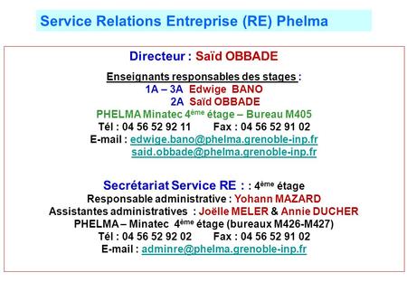 Service Relations Entreprise (RE) Phelma