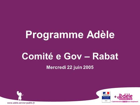 Programme Adèle Comité e Gov – Rabat Mercredi 22 juin 2005