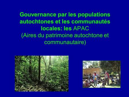 Gouvernance par les populations autochtones et les communautés locales: les APAC (Aires du patrimoine autochtone et communautaire)