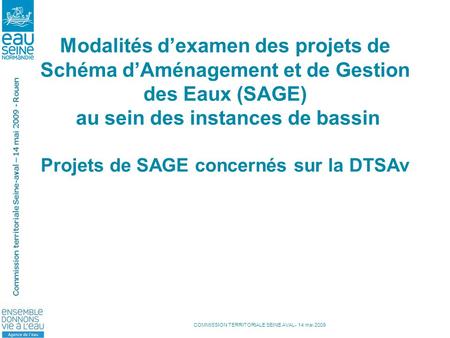 Modalités d’examen des projets de Schéma d’Aménagement et de Gestion des Eaux (SAGE) au sein des instances de bassin Projets de SAGE concernés sur la.