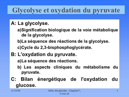 Glycolyse et oxydation du pyruvate