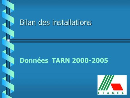 Bilan des installations Données TARN 2000-2005 Installation Tarn 70 73 87 89 111 89 200020012002200320042005 b Nombre de dossiers : un palier ?