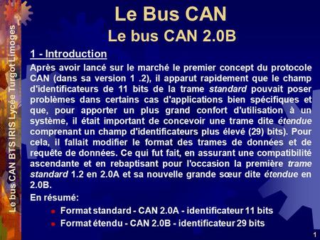 Le bus CAN BTS IRIS Lycée Turgot Limoges