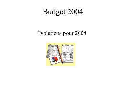Budget 2004 Évolutions pour 2004.