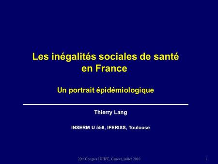 Les inégalités sociales de santé en France