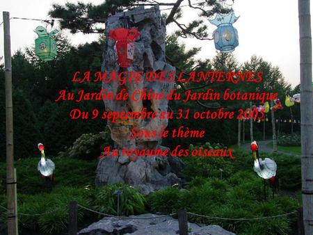 LA MAGIE DES LANTERNES Au Jardin de Chine du Jardin botanique Du 9 septembre au 31 octobre 2005 Sous le thème Au royaume des oiseaux.