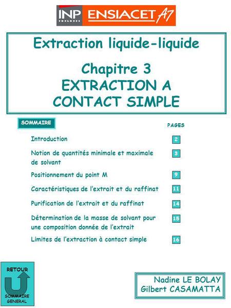 Chapitre 3 : Extraction à contact simple