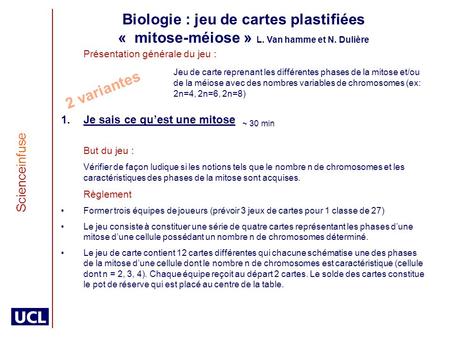 Biologie : jeu de cartes plastifiées « mitose-méiose » L
