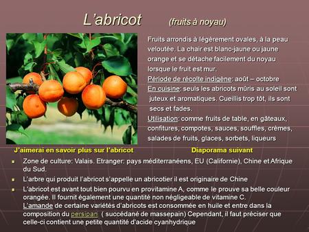 L’abricot (fruits à noyau)