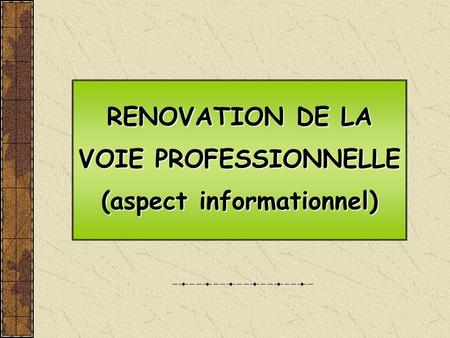 RENOVATION DE LA VOIE PROFESSIONNELLE (aspect informationnel)