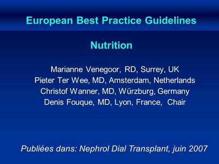 European Best Practice Guidelines Nutrition