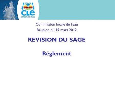 Commission locale de l'eau Réunion du 19 mars 2012 REVISION DU SAGE Réglement.