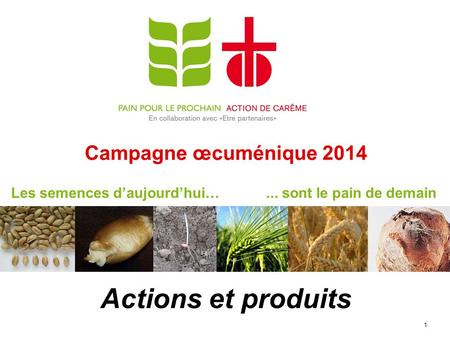 Campagne œcuménique 2014 1 Actions et produits Les semences daujourdhui…... sont le pain de demain.