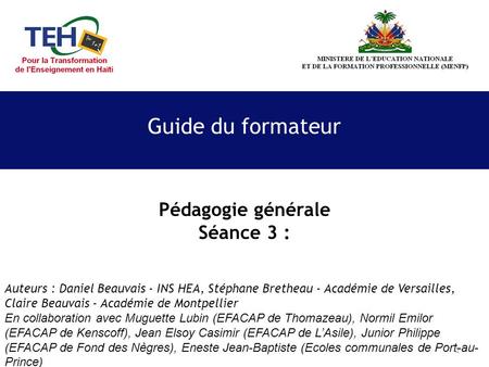 Guide du formateur Pédagogie générale Séance 3 :