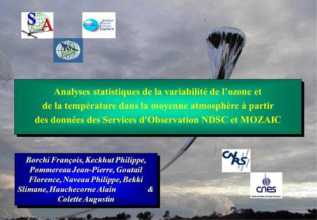 1 Titre these Analyses statistiques de la variabilité de lozone et de la température dans la moyenne atmosphère à partir des données des Services d'Observation.
