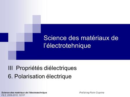 Science des matériaux de l’électrotehnique