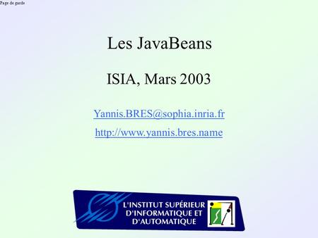 Page de garde Les JavaBeans ISIA, Mars 2003