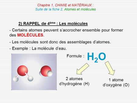 2 atomes d’hydrogène (H)