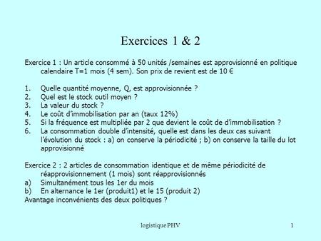 gestion en aléatoire Exercices 1 & 2