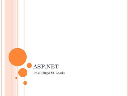 ASP.NET Par: Hugo St-Louis. C ARACTÉRISTIQUES A SP. NET Évolution, successeur plus flexible quASP (Active Server Pages). Pages web dynamiques permettant.