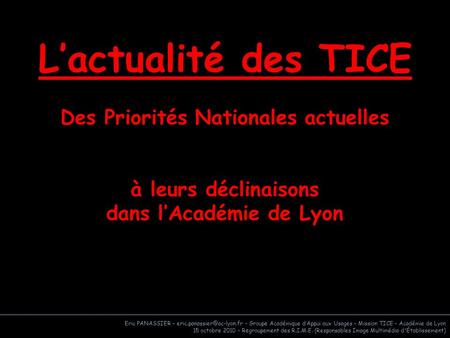 Des Priorités Nationales actuelles dans l’Académie de Lyon