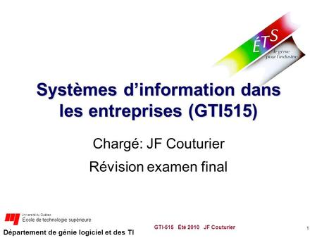 Systèmes d’information dans les entreprises (GTI515)