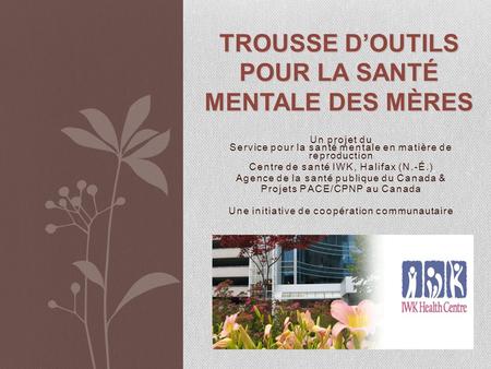 Un projet du Service pour la santé mentale en matière de reproduction Centre de santé IWK, Halifax (N.-É.) Agence de la santé publique du Canada & Projets.