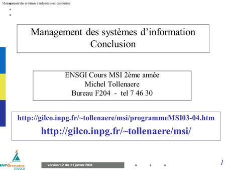 Management des systèmes d’information Conclusion